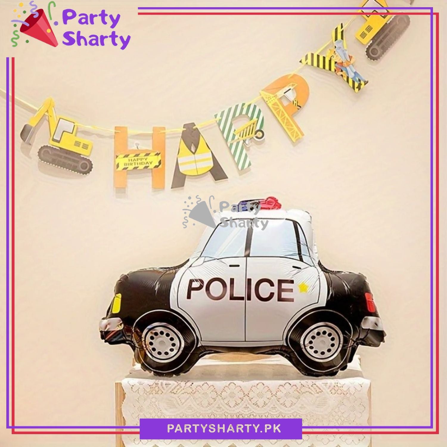 D-2 Police Car Foil Balloon for Police / Transport Theme Birthday Party Decoration and Celebration