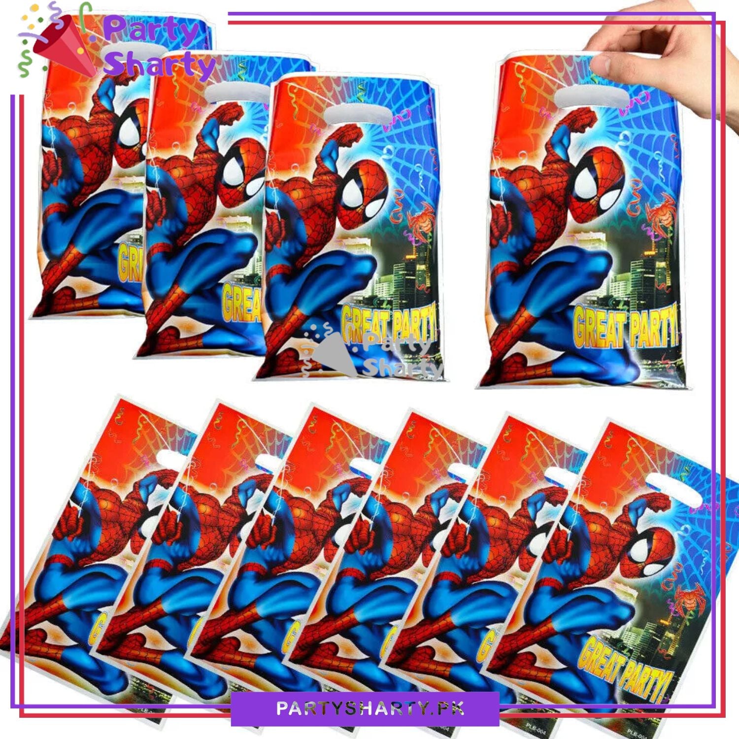 D-2 Spiderman Theme Goody Bag Pack Of 10 For Spiderman Theme Favor Bags