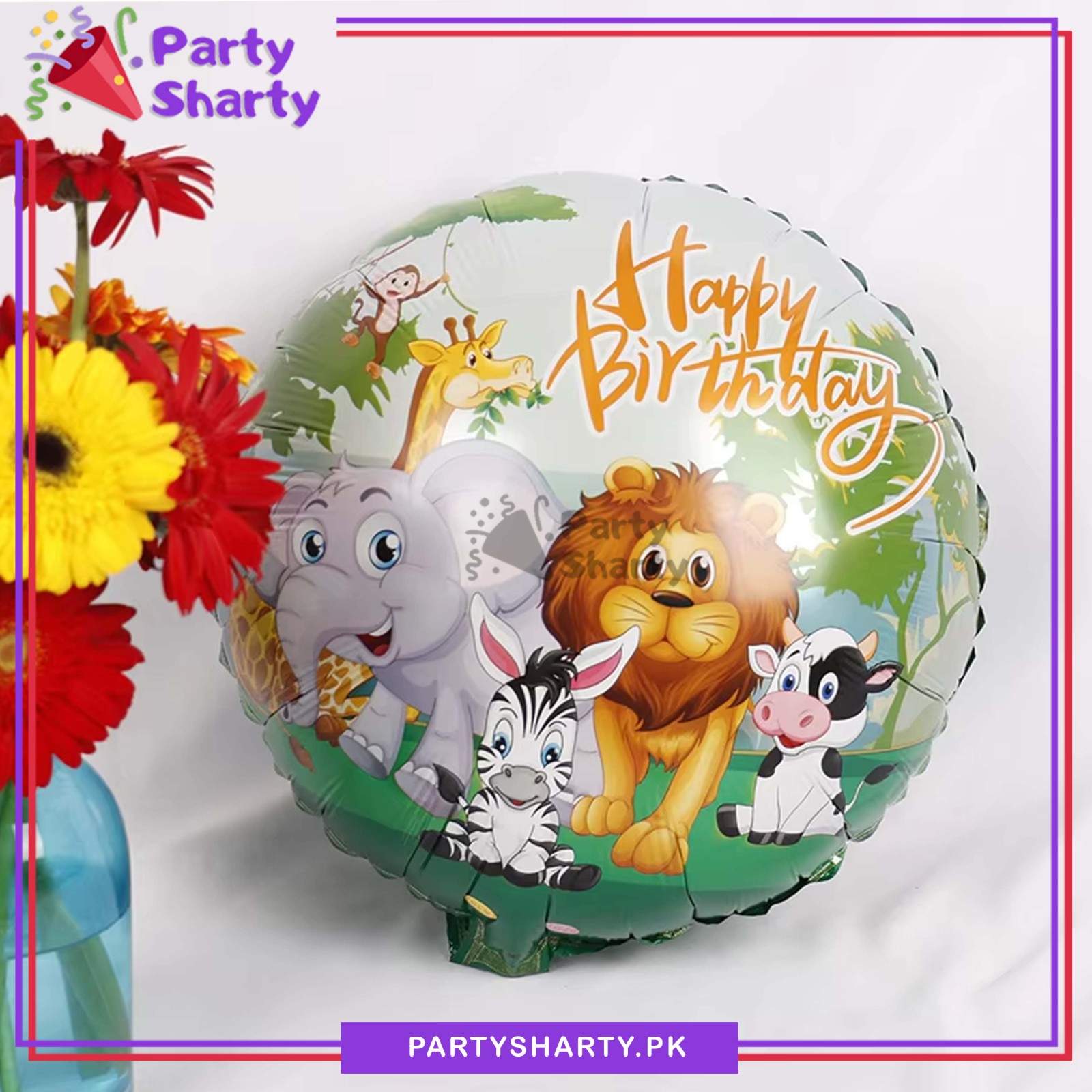 D-3 Jungle Theme Round Shaped Foil Balloon for Birthday Celebration & Decoration