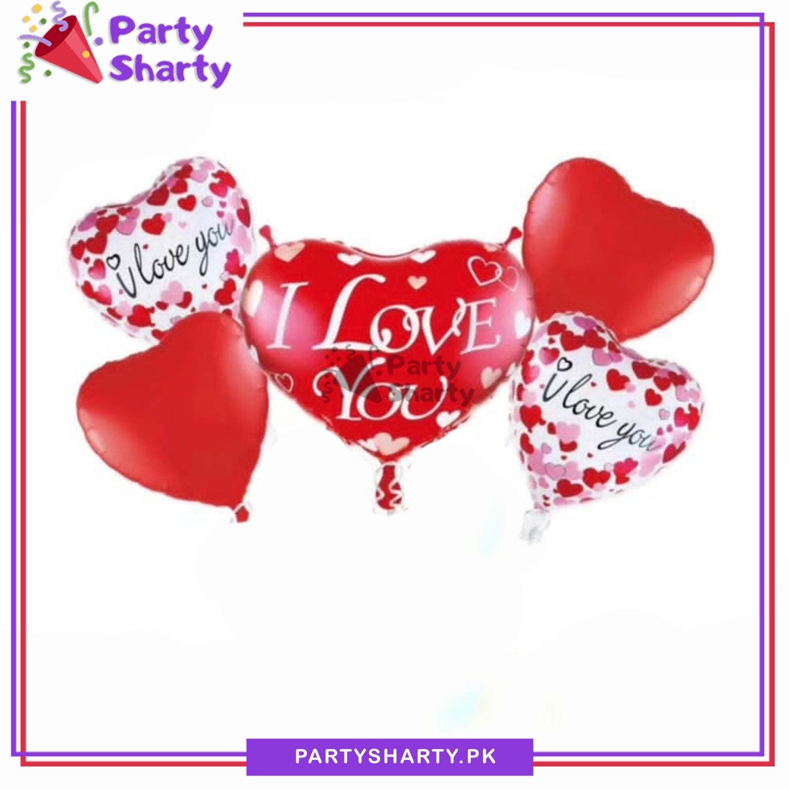 D-3 5pcs/set I Love You Foil Balloons Set For Anniversary Party Decoration & Celebration