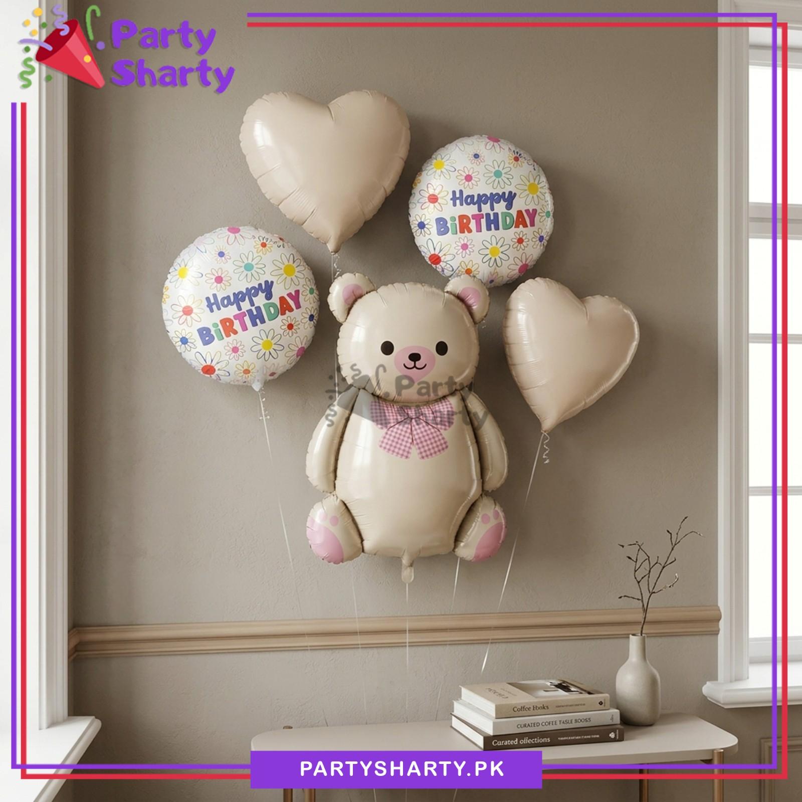 D-4 5pcs Vintage Teddy Bear Foil Balloons Set For Theme Decoration & Celebration