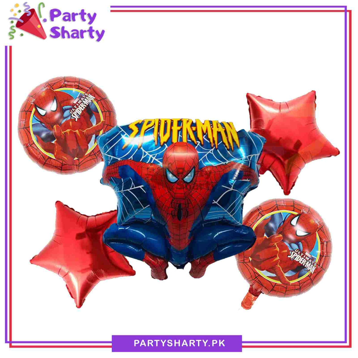 D-5 5pcs Spiderman Theme Foil Balloons Set For Theme Decoration & Celebration