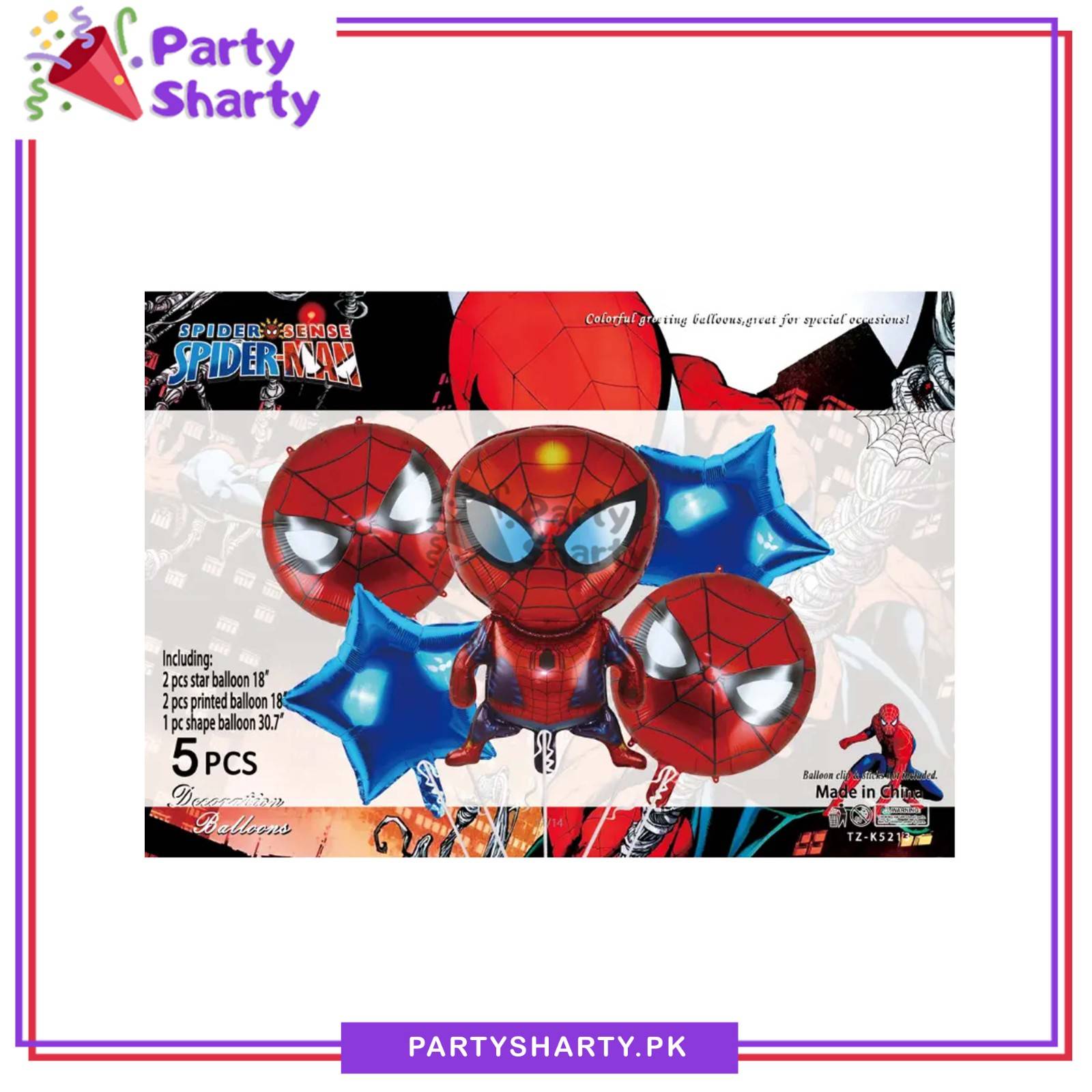 D-5 Spiderman Theme Foil Balloons Set - 5 Pieces for Spiderman Theme Decoration