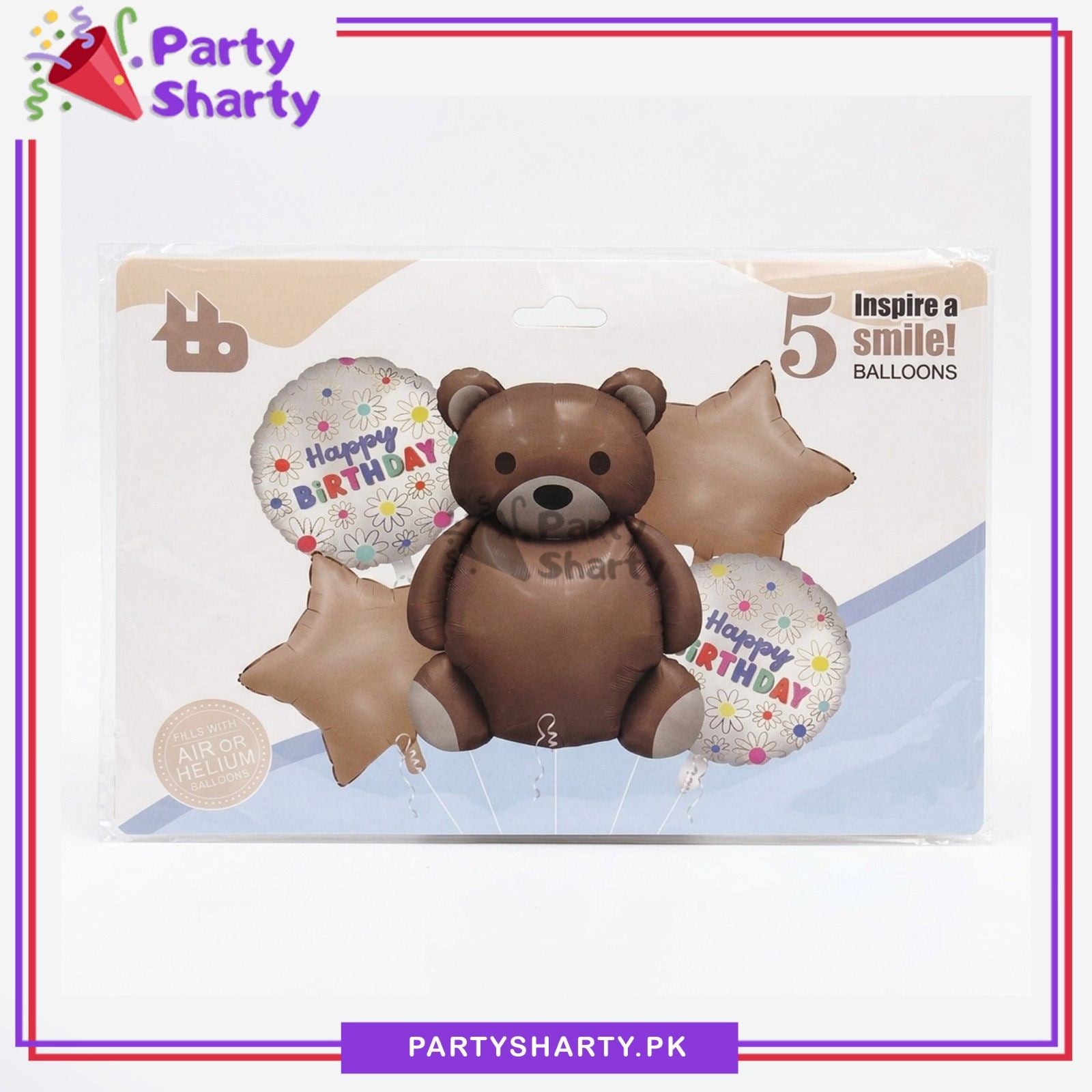 D-5 5pcs Vintage Teddy Bear Foil Balloons Set For Theme Decoration & Celebration