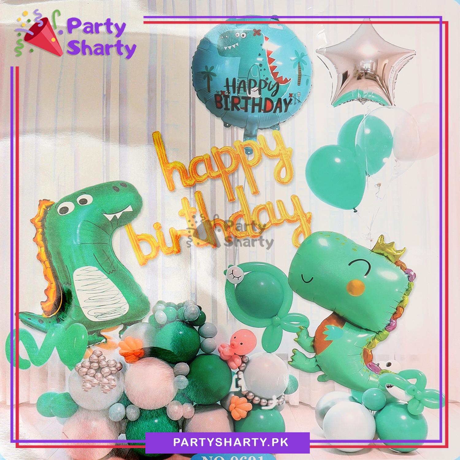 D-6 Happy Birthday Scripted Dinosaur & Dragon Theme Set For Birthday Decoration and Celebrations