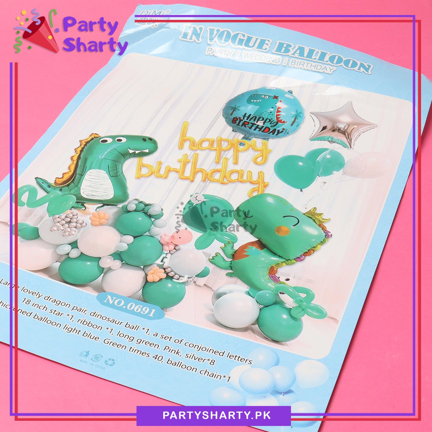 D-6 Happy Birthday Scripted Dinosaur & Dragon Theme Set For Birthday Decoration and Celebrations