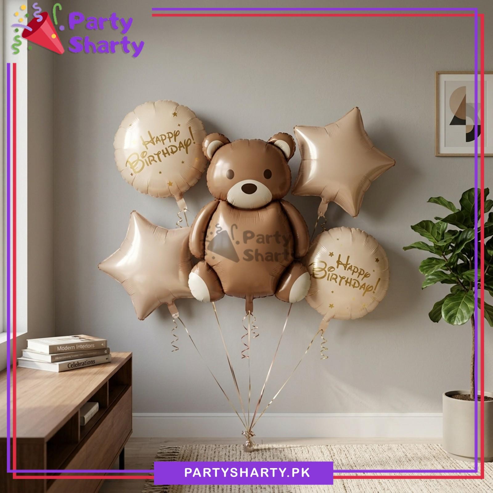 D-6 5pcs Vintage Teddy Bear Foil Balloons Set For Theme Decoration & Celebration
