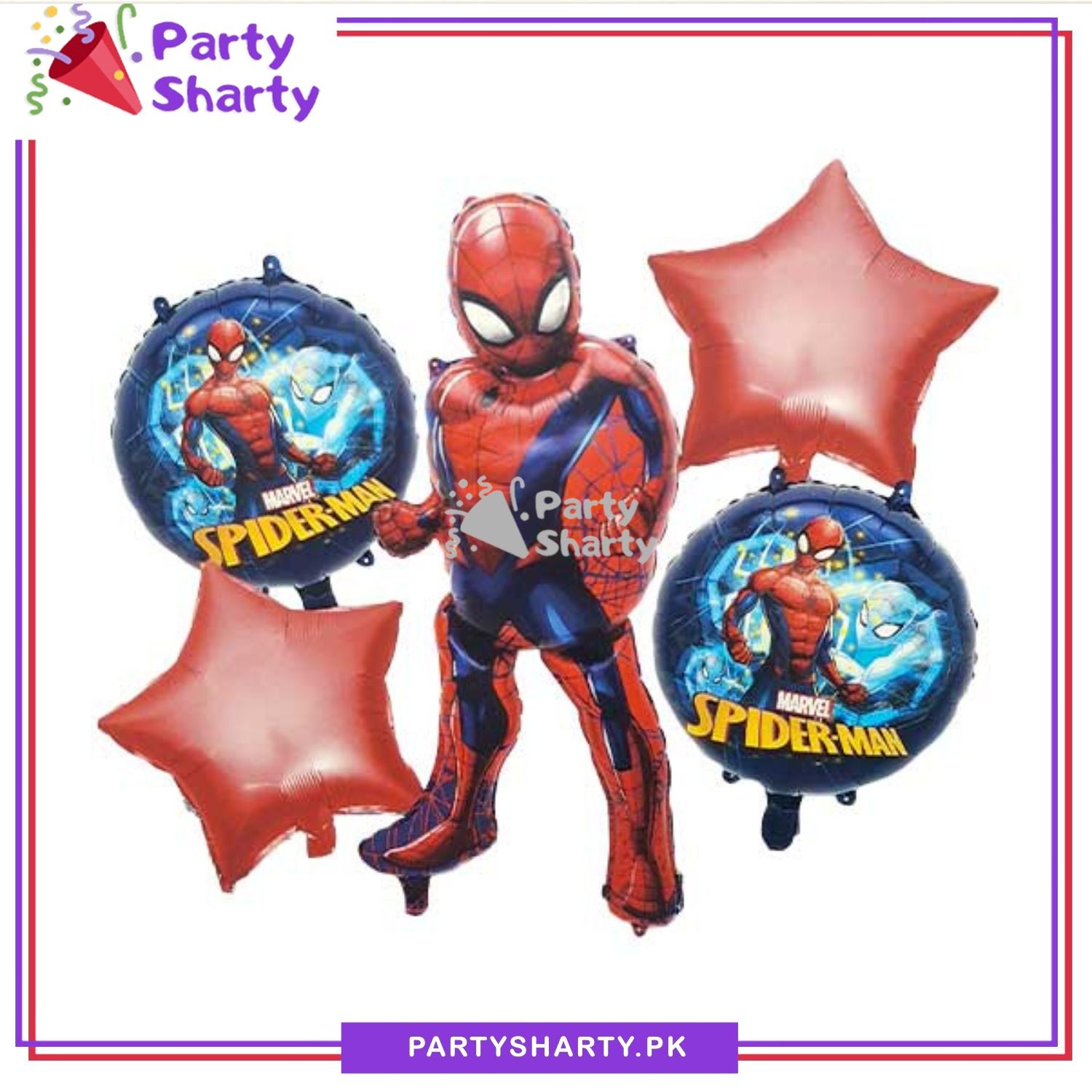 D- 2 Spiderman Theme Foil Balloon Set - 5 Pieces for Theme Decoration and Celebration
