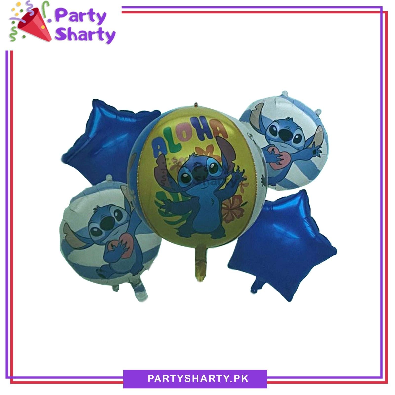 D2 5pcs/set Lilo & stitch Cartoon Theme Foil Balloon Set for Theme Party Decoration & Celebration