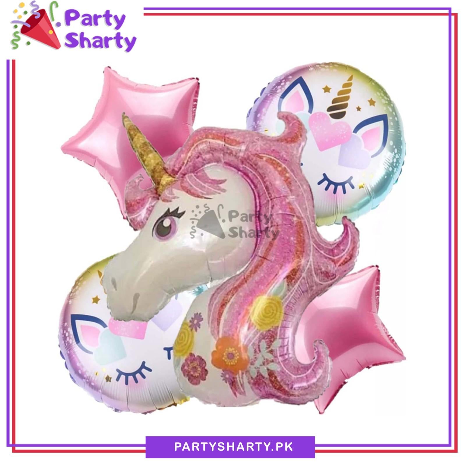 D2 5pcs/set Little Unicorn Character Foil Balloon Set - 5 Pieces For Unicorn Theme Party Celebration