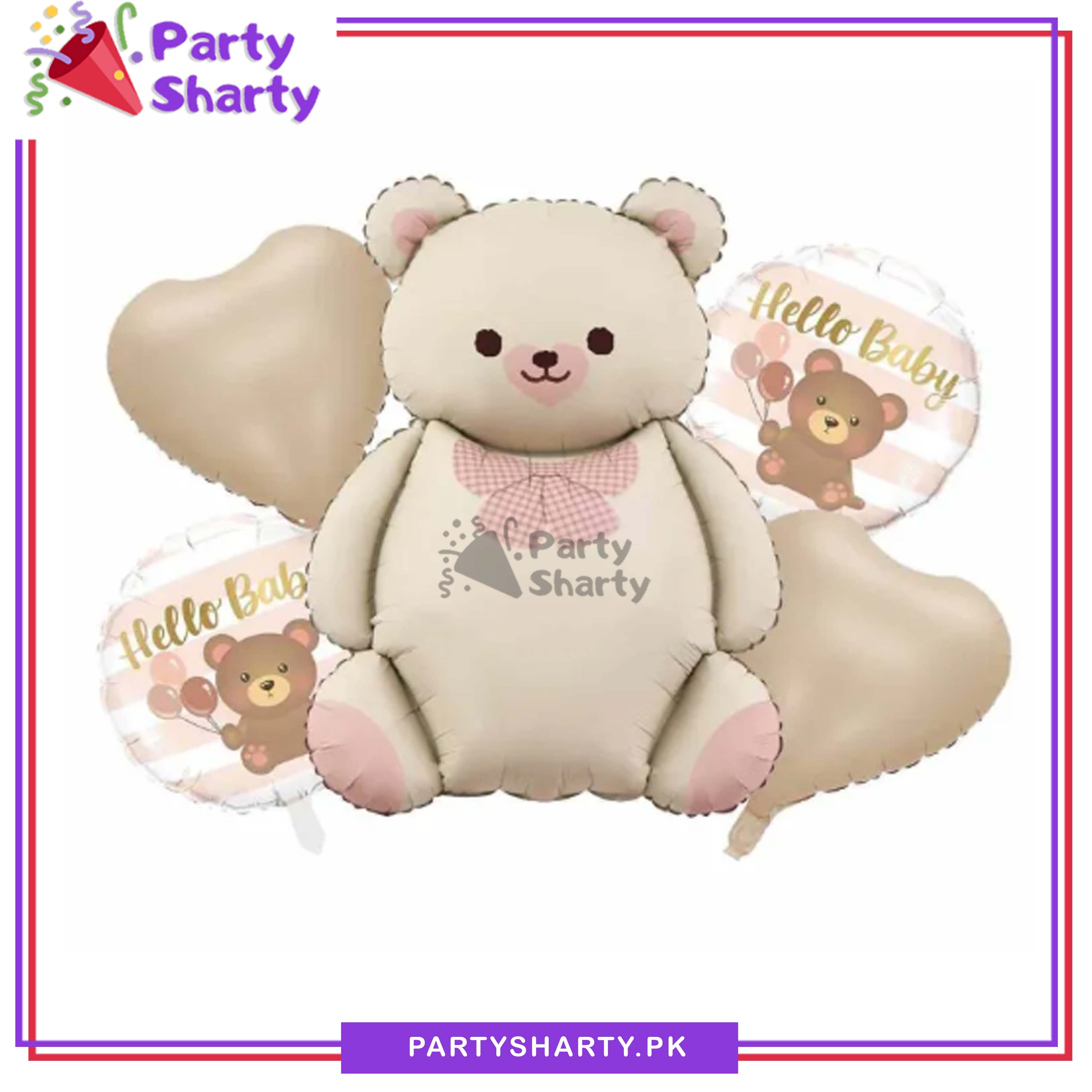 D2 5pcs/set Vintage Teddy Bear Foil Balloons Set For Teddy Bear Theme Party Decoration & Celebration