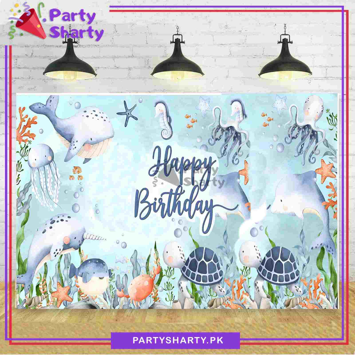 D-2 HBD Under The Sea Theme Panaflex backdrop For Theme Birthday Decoration & Celebration