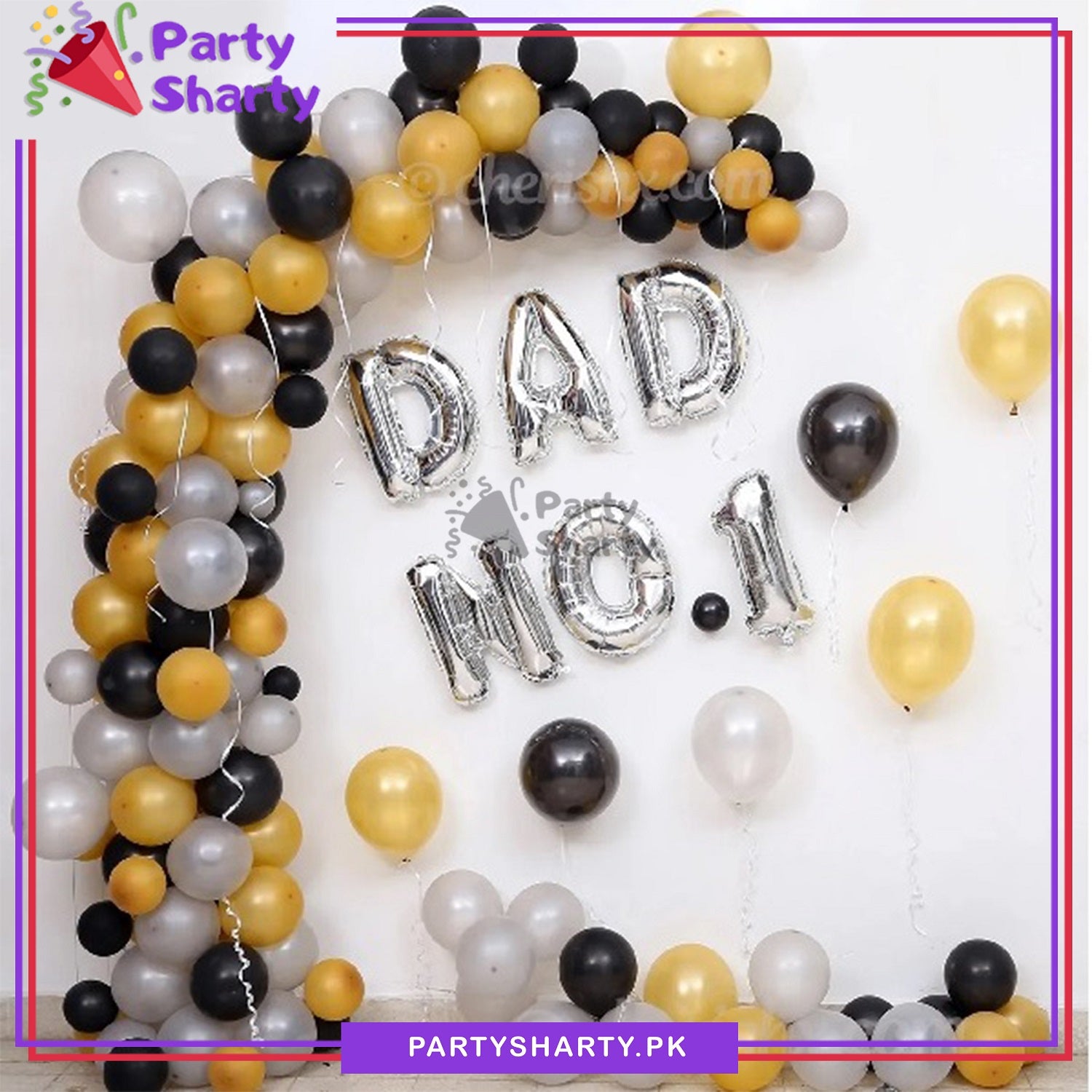 Dad No. 1 Silver with Golden and Black Theme Set For Father's Day and Papa's Birthday Decoration and Celebration