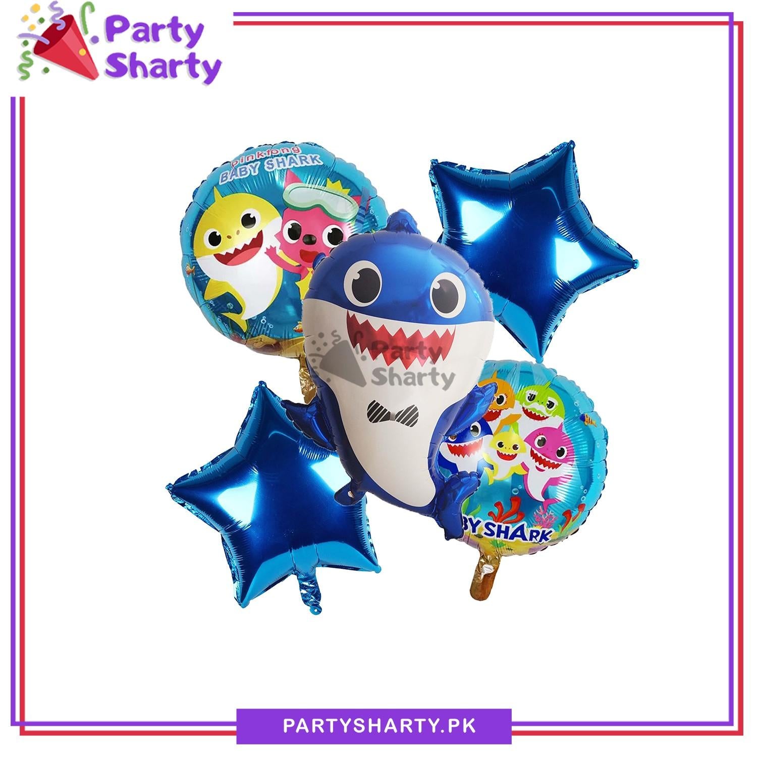 Baby Shark Cartoon Foil Balloon Set - 5 Pieces