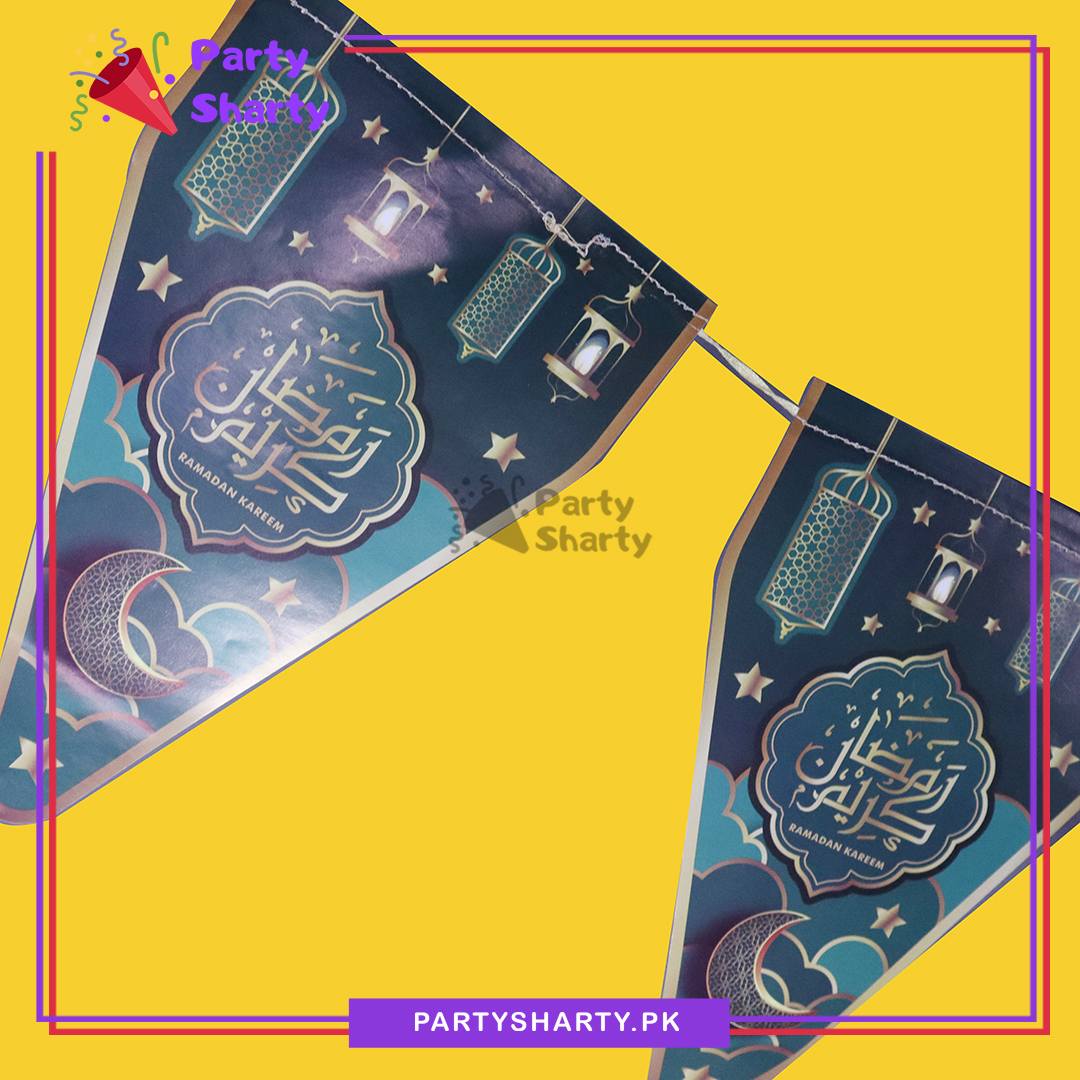 Dark Green Ramadan Kareem Party Flags Pack of 10 For Ramadan Mubarak Theme Decoration