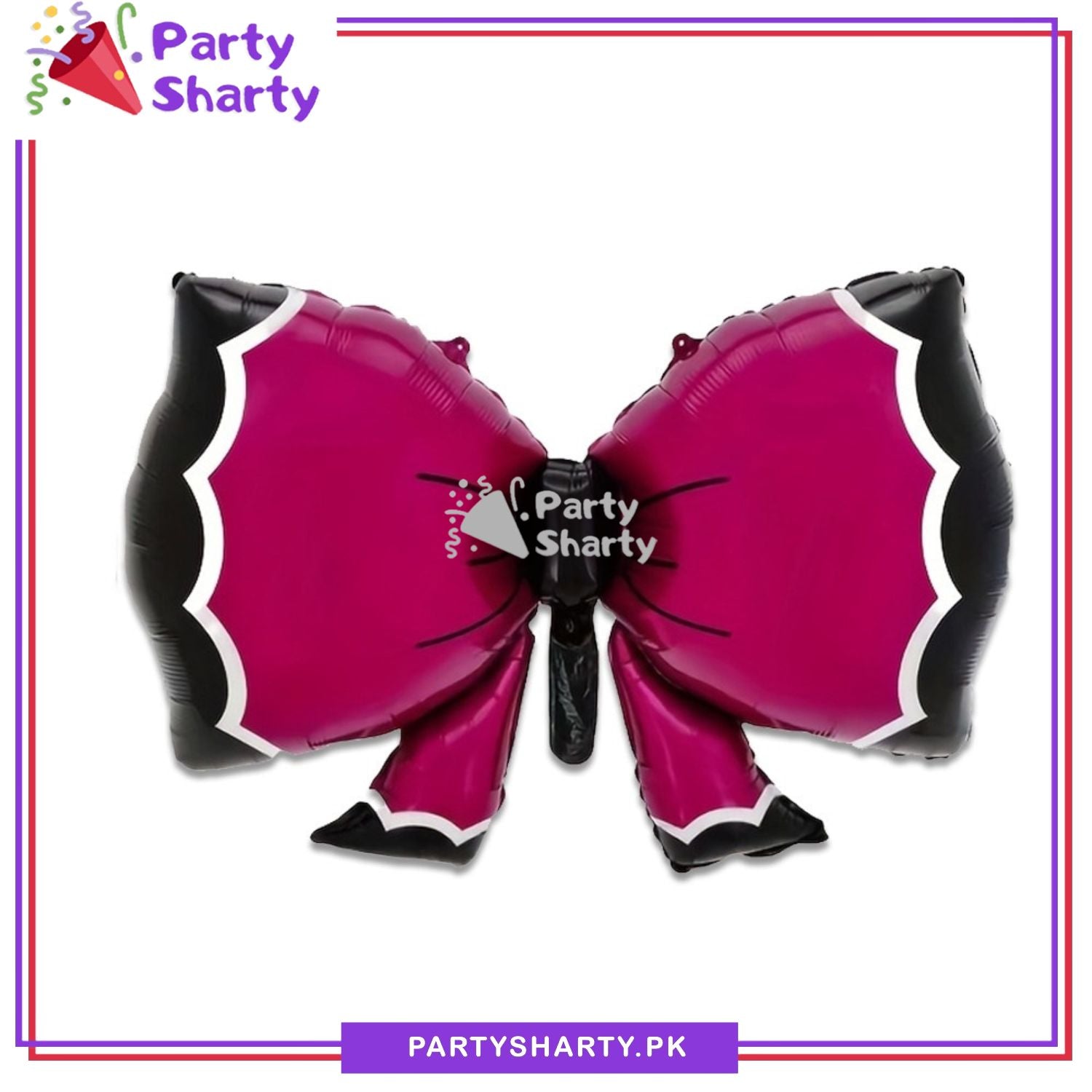 Dark Pink & Black Bow Shaped Foil Balloons For Birthday, Welcome Baby Party Decoration and Celebration