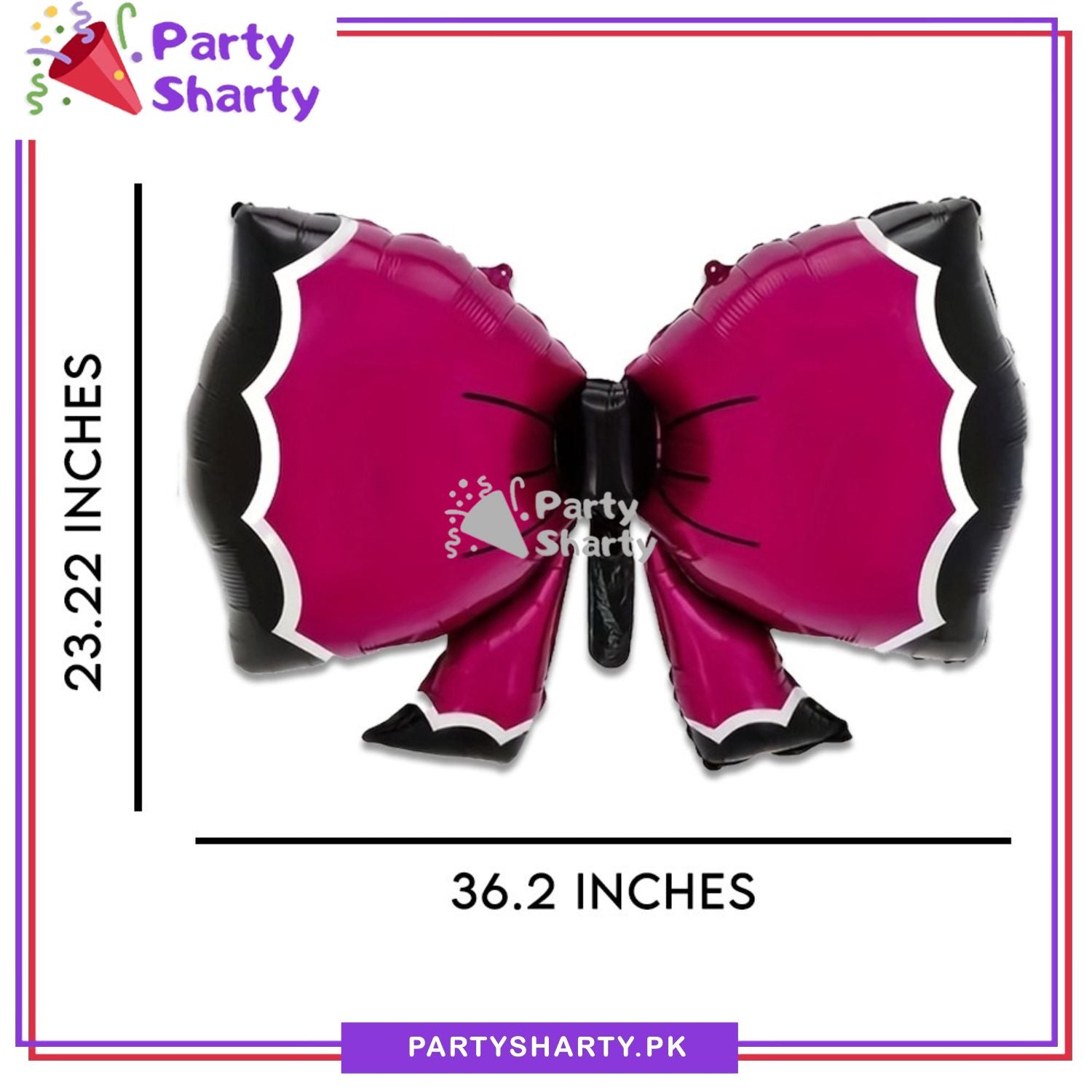Dark Pink & Black Bow Shaped Foil Balloons For Birthday, Welcome Baby Party Decoration and Celebration