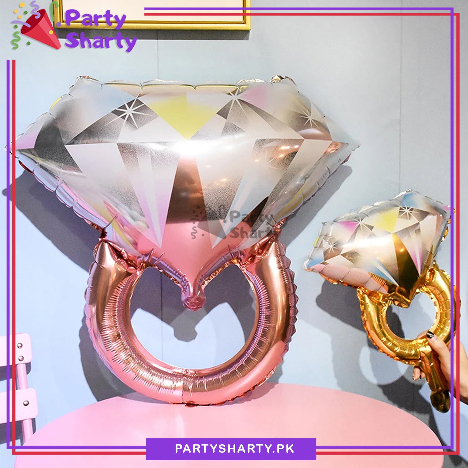 Rose Gold / Golden Diamond Ring Shaped Foil Balloon For Wedding, Bridal Shower Decoration and Celebration