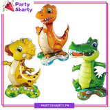 4D Inflatable Crocodile & T-Rex Airloonz Foil Balloons with Standing Base Foil Balloons for Kids Dinosaur Theme Birthday Party