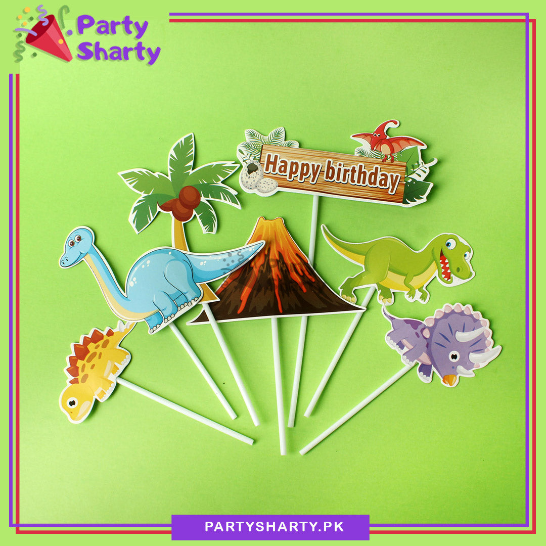 Dinosaur Theme Cake Topper Set of 7 for Dinosaur Theme Birthday Decoration and Celebration