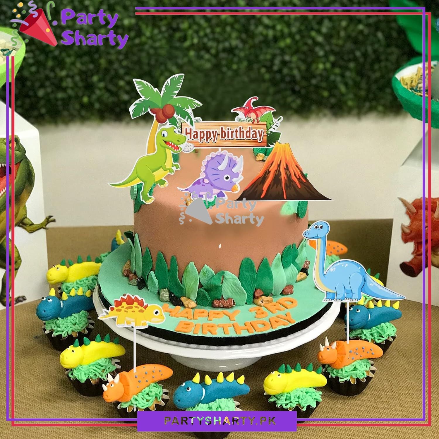 Dinosaur Theme Cake Topper Set of 7 for Dinosaur Theme Birthday Decoration and Celebration