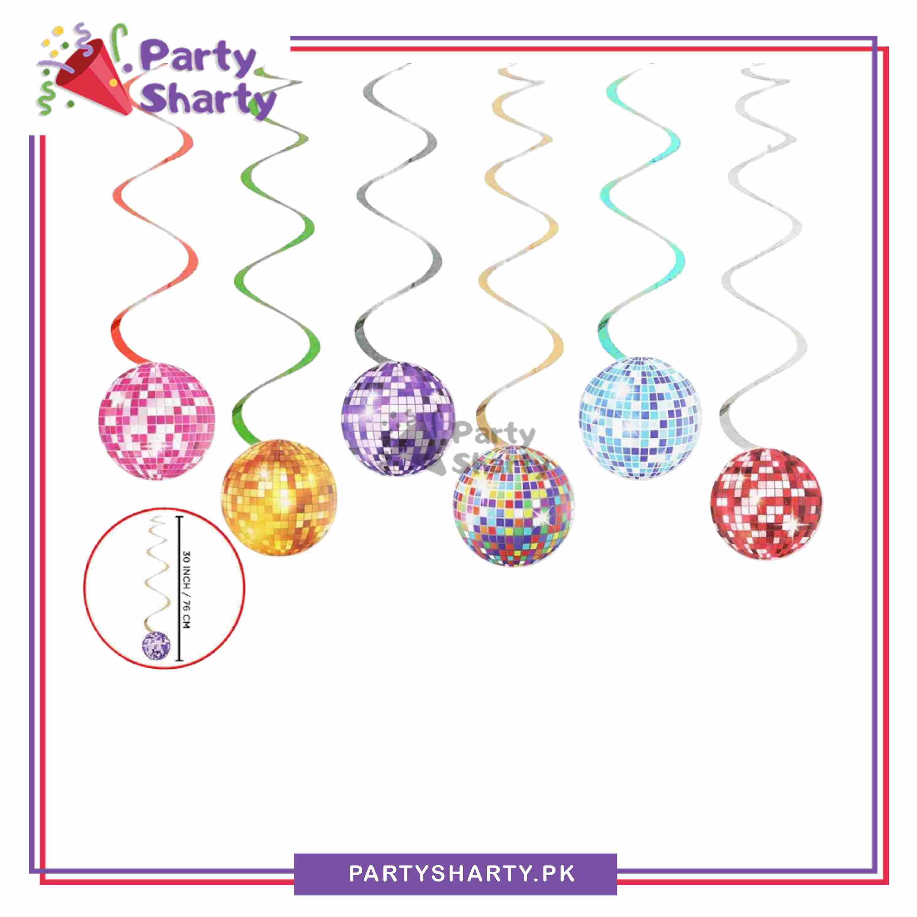 Disco Ball Theme Hanging Swirls (Pack of 6) For Birthday Party and Decoration