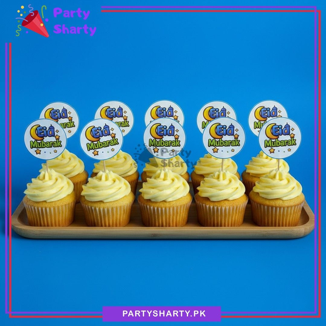 EID Mubarak With Moon & Stars Printed Cup Cake / Mithai Toppers For Eid Celebration