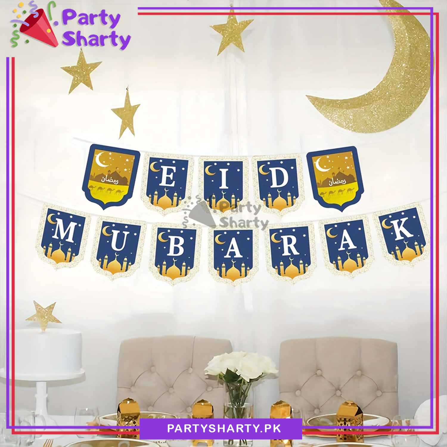 Eid Mubarak Card Banner Bunting For Eid Celebration and Decoration