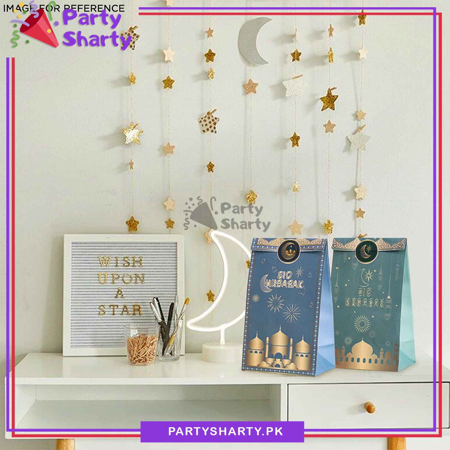 6pcs / Set Eid Mubarak Treat / Goody Bags with Stickers, Eid Party Favor Bags for Eid Giveaways