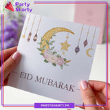 Eid Mubarak Moon, Star, Lantern & Floral Design Greeting Card