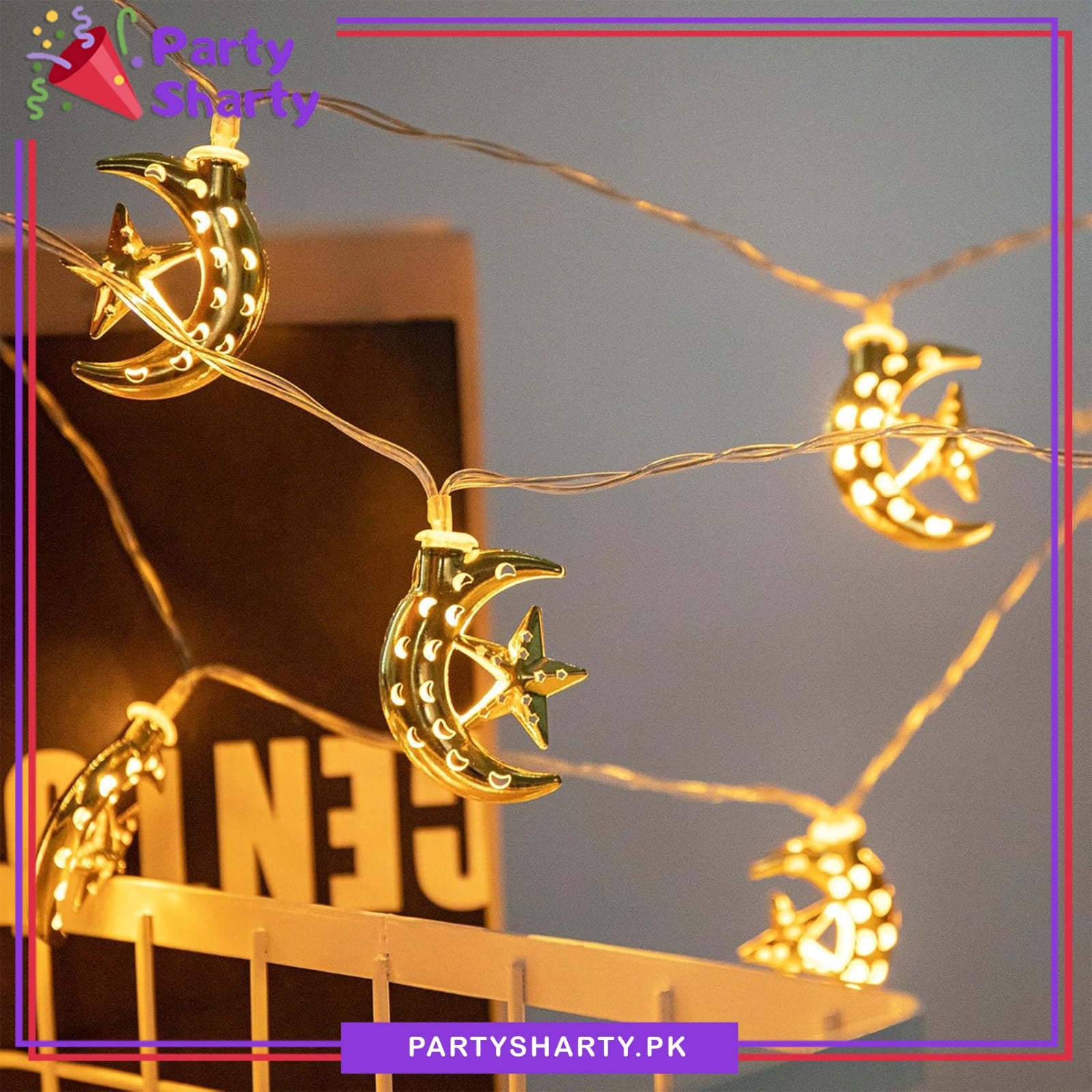 Electric Operated Crescent with Star Shaped Led String Lights l Ramadan String Lights l Lights For Eid Decoration