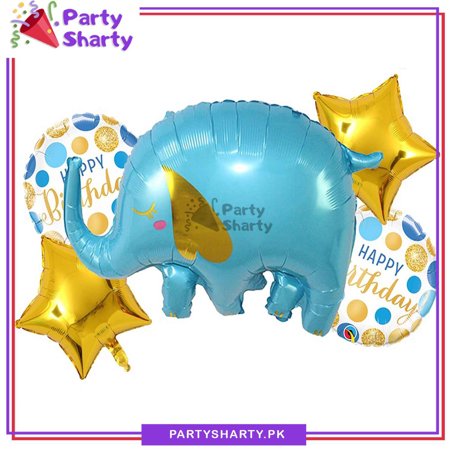 Blue Baby Elephant Shaped Foil Balloon set of 5 For Birthday Decoration and Celebrations