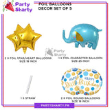 Blue Baby Elephant Shaped Foil Balloon set of 5 For Birthday Decoration and Celebrations