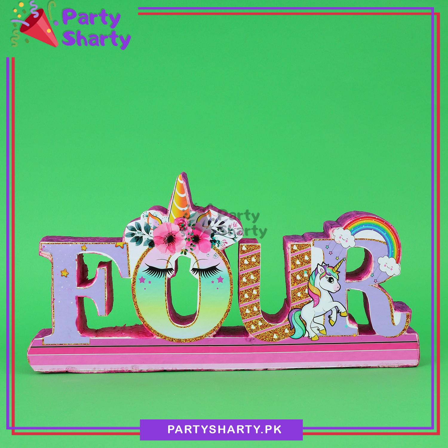 FOUR Thermocol Standee For Unicorn Theme Based Fourth Birthday Celebration and Party Decoration
