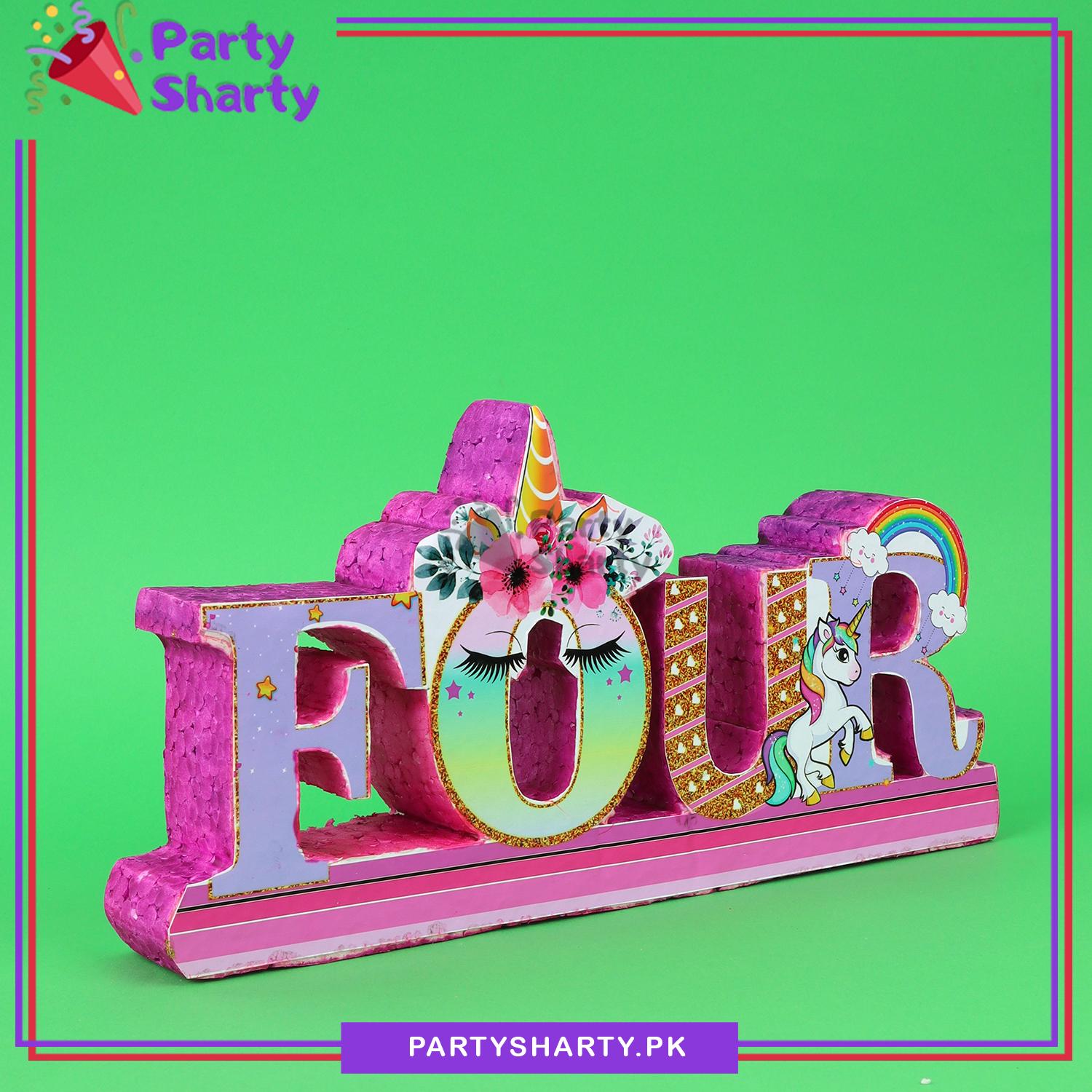 FOUR Thermocol Standee For Unicorn Theme Based Fourth Birthday Celebration and Party Decoration