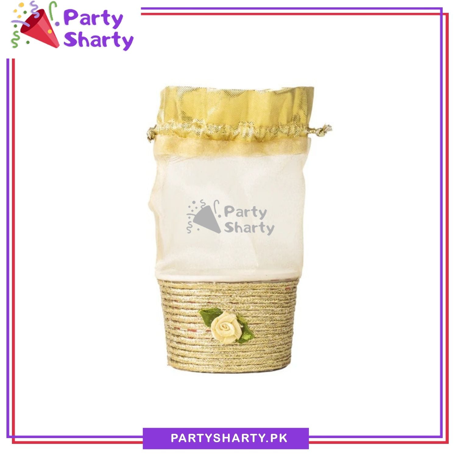 Fancy Cup Organza Pouches Pack of 5 For Nikkah, Mayun, Mehndi or Dholki Favor Gifts Bid Pouches