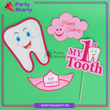 Pink Color My First Tooth 4 pcs set - Cards and Cake Topper for First Tooth Celebration