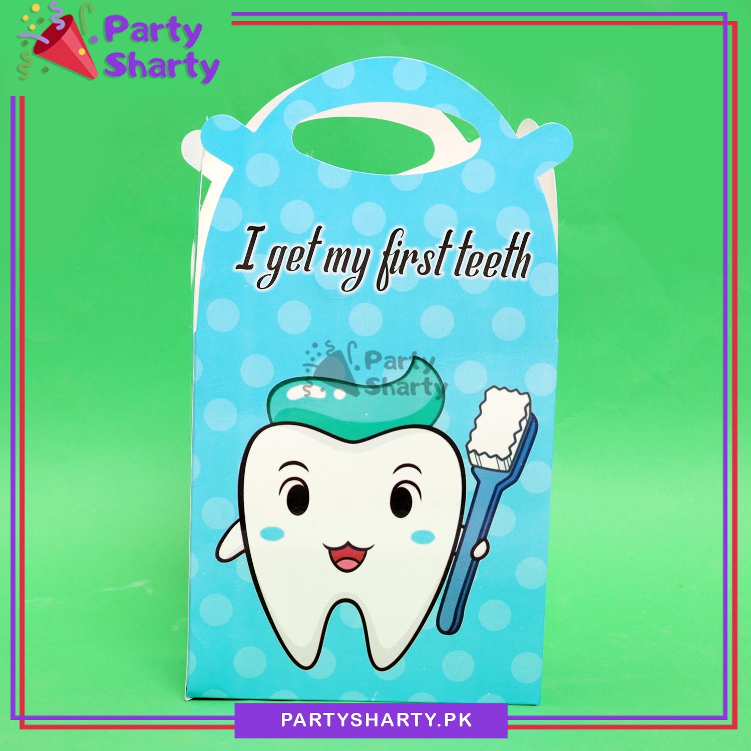 First Tooth Theme Goody Boxes Pack of 6 For Theme Birthday Decoration and Celebration