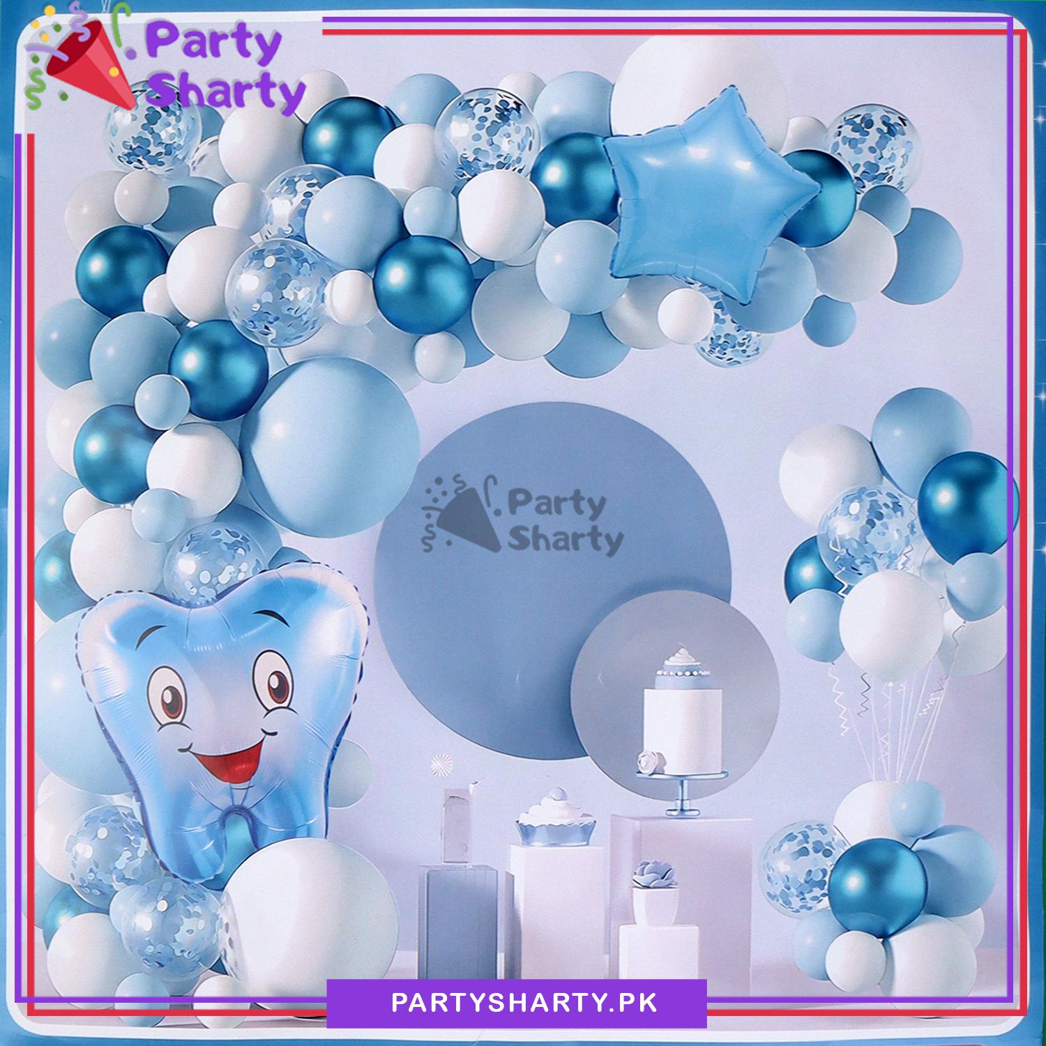 83pcs Blue First Tooth Balloons Theme Set For First Tooth Party Decoration and Celebration