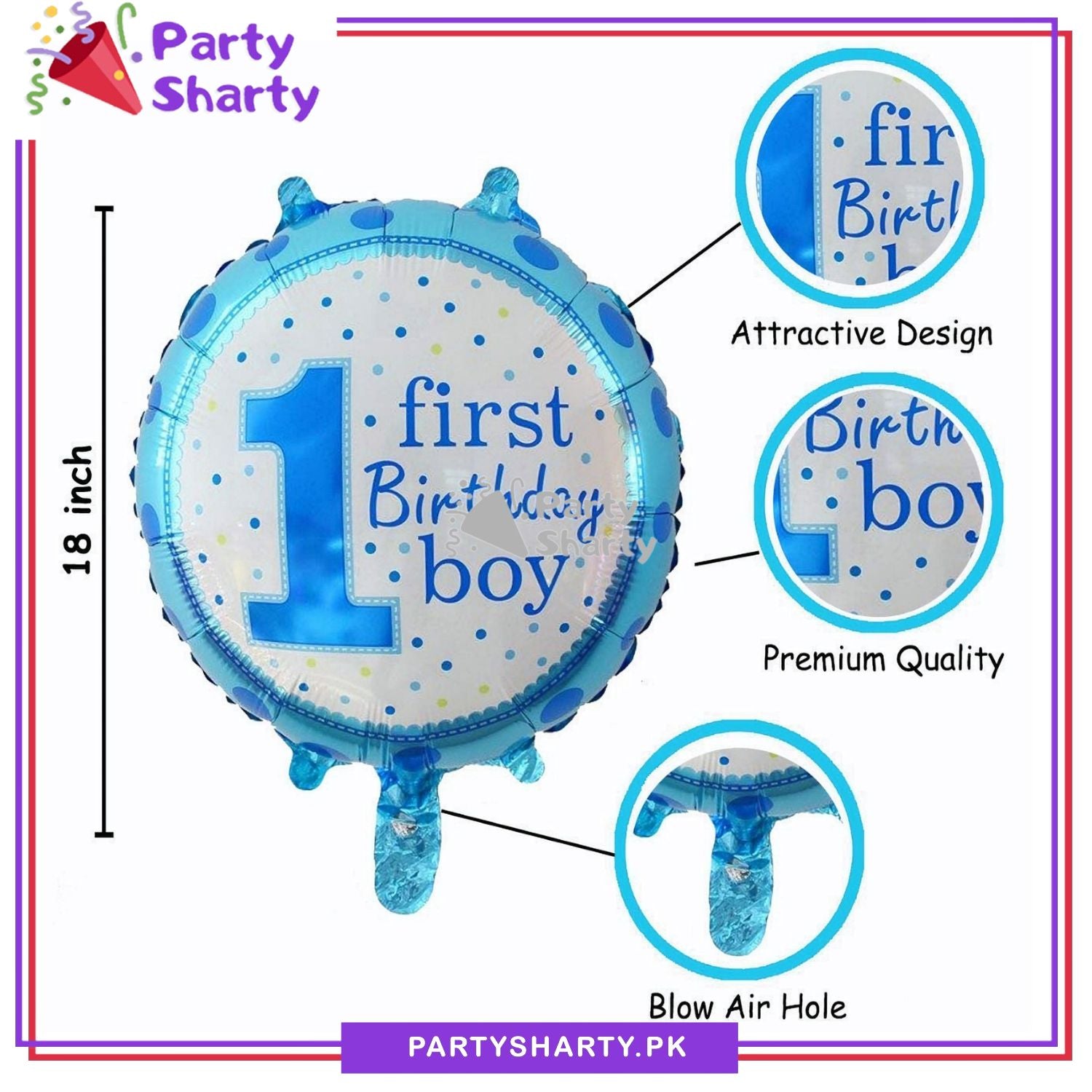 First Birthday Boy / Girl Round Foil Balloons for First Birthday Decoration and Celebration