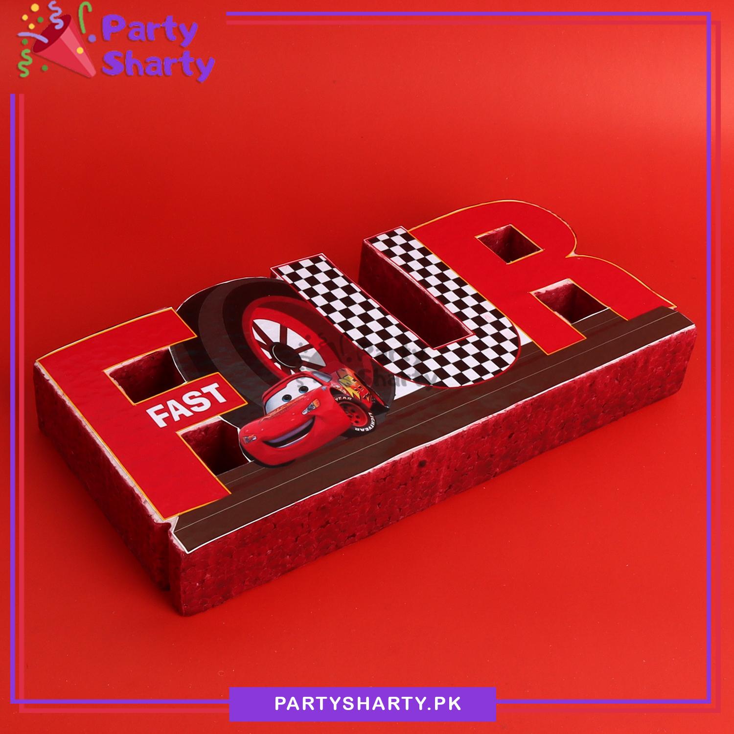 FOUR Thermocol Standee For Lightning McQueen Cars Theme Based Fourth Birthday Decoration