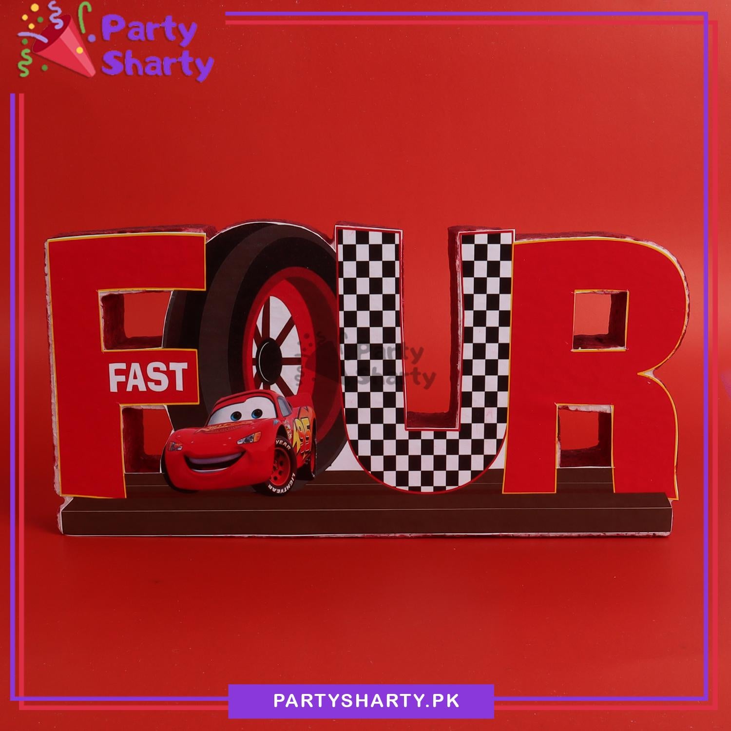 FOUR Thermocol Standee For Lightning McQueen Cars Theme Based Fourth Birthday Decoration