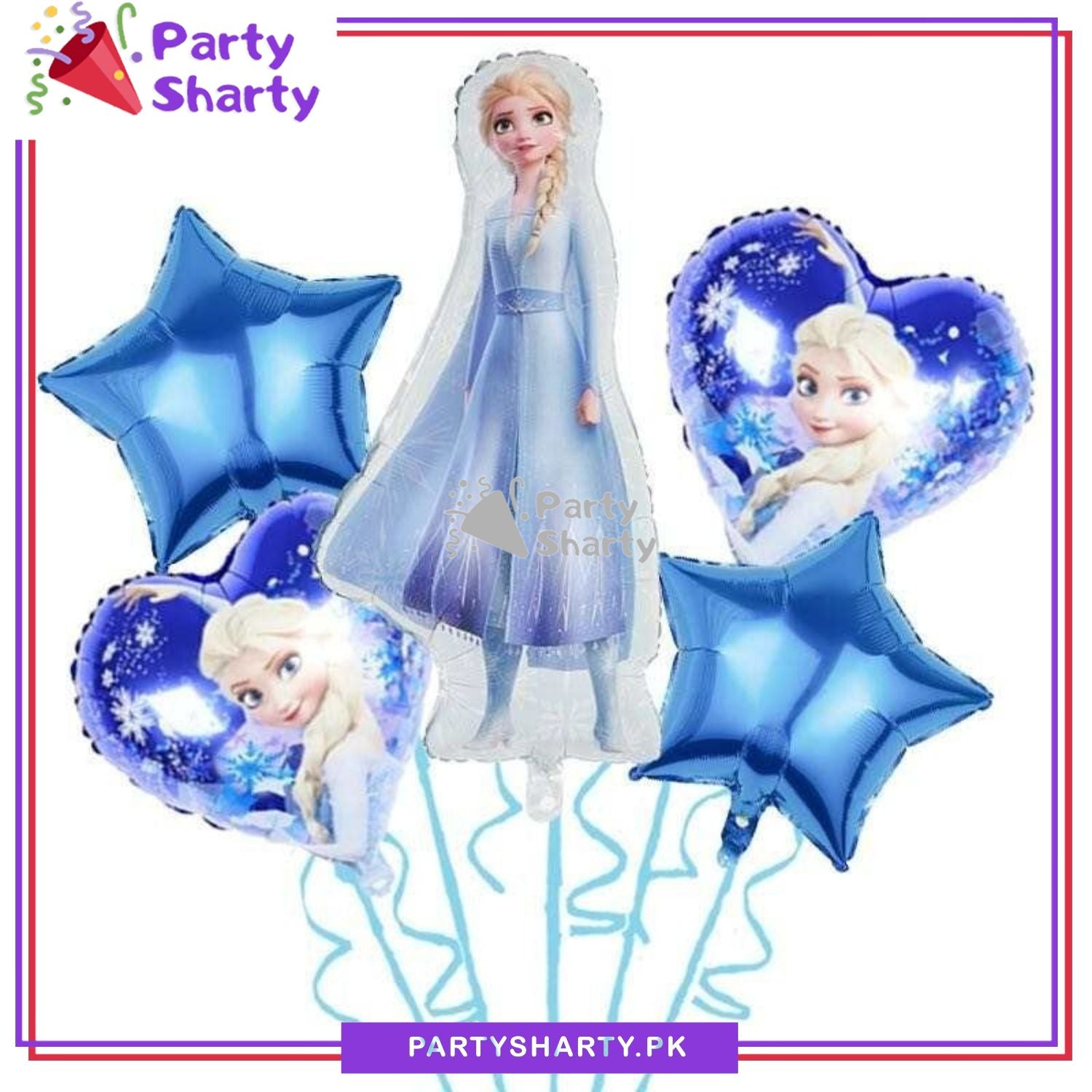 Frozen Elsa Cartoon Foil Balloon Set - 5 Pieces For Frozen Theme Party and Decoration