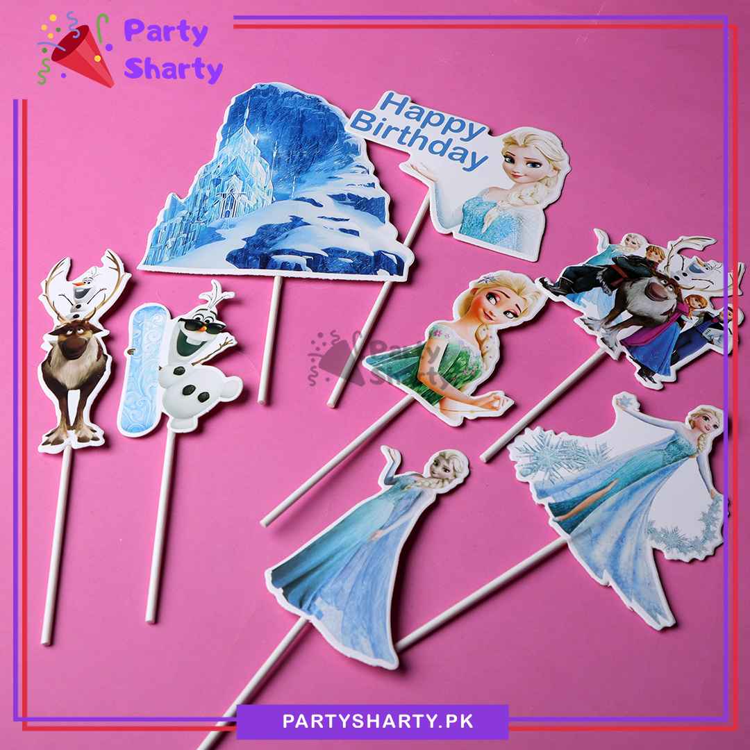 Frozen Theme Cake Topper Set of 8 for Frozen Theme Birthday Decoration and Celebration