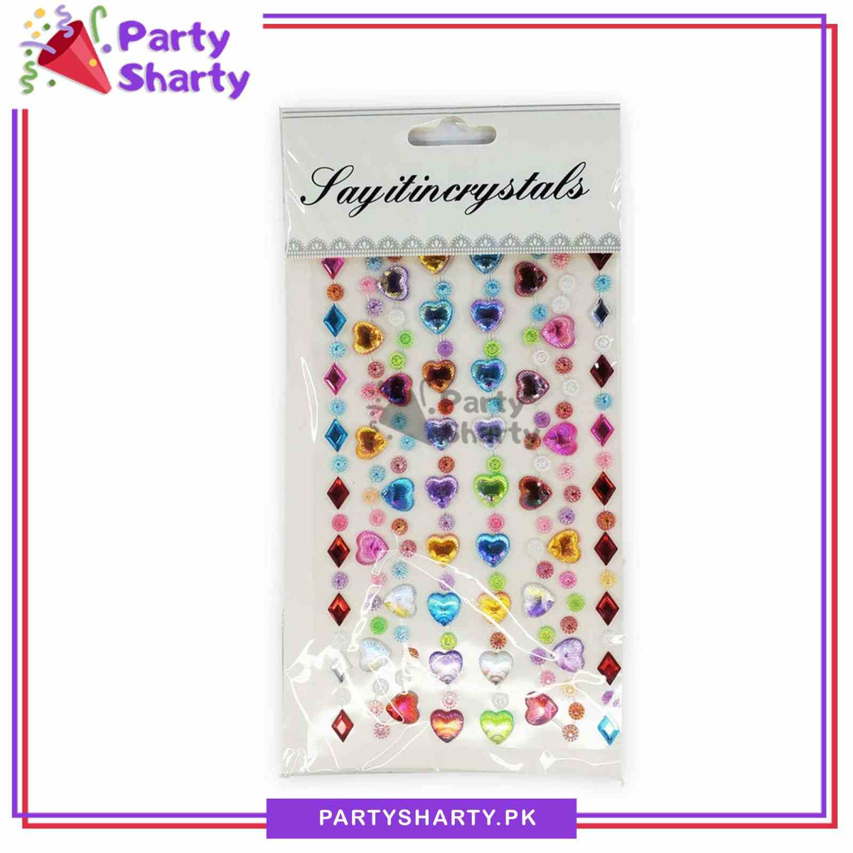 GEMS Stones Stickers with Hearts & Diamond Shape For Birthday Celebration