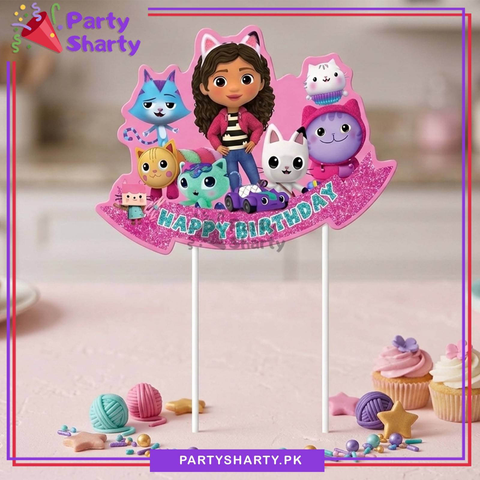 Gabby's Doll House Happy Birthday Card Cake Toppers For Theme Birthday Cake Decoration