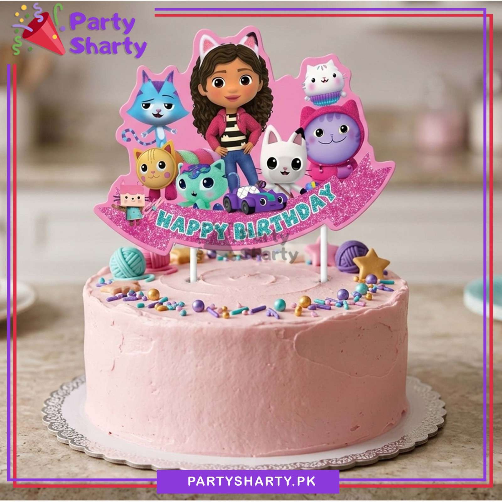Gabby's Doll House Happy Birthday Card Cake Toppers For Theme Birthday Cake Decoration