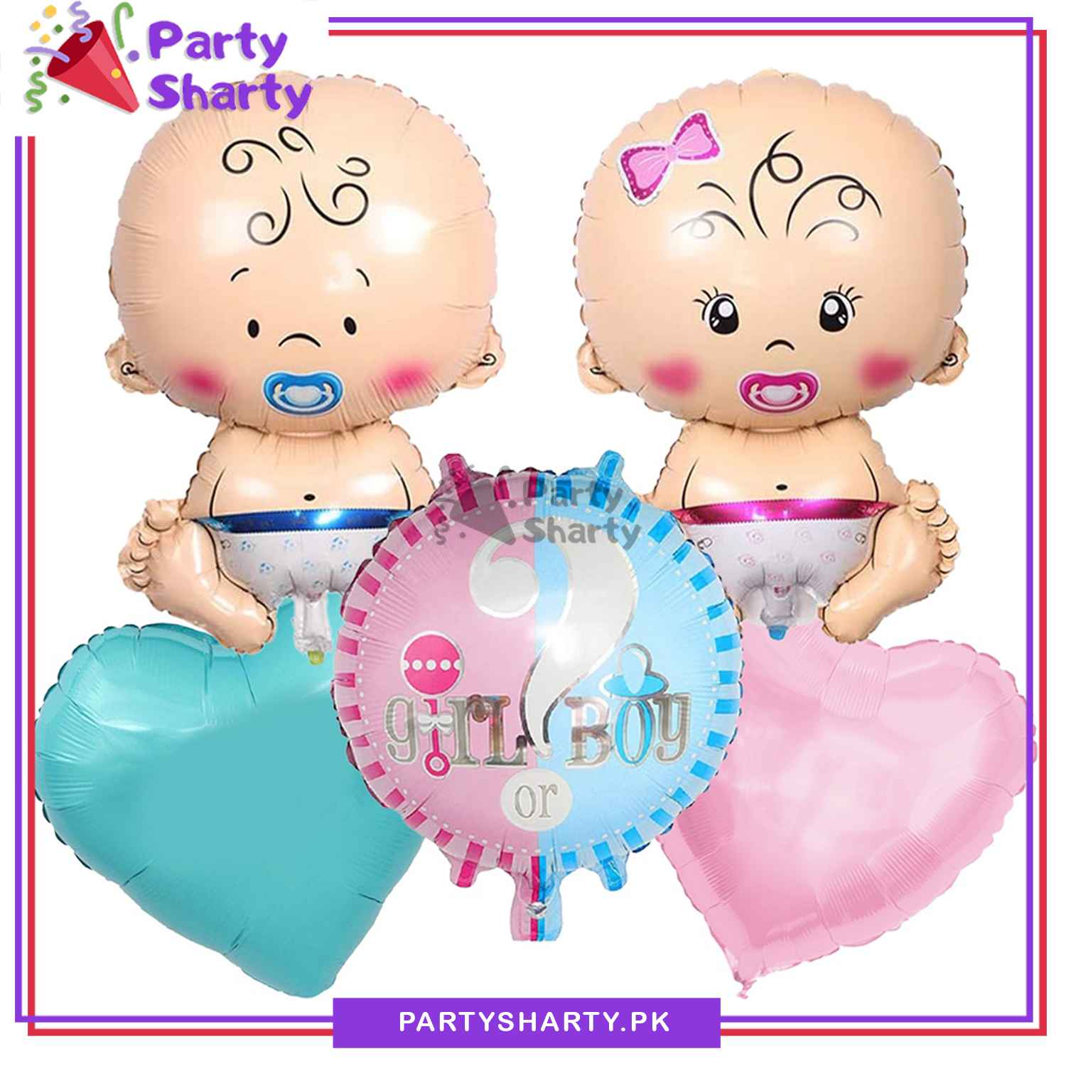 Girl or Boy Baby Shaped and Round Foil Balloon For Gender Reveal and Baby Shower Event and Decoration