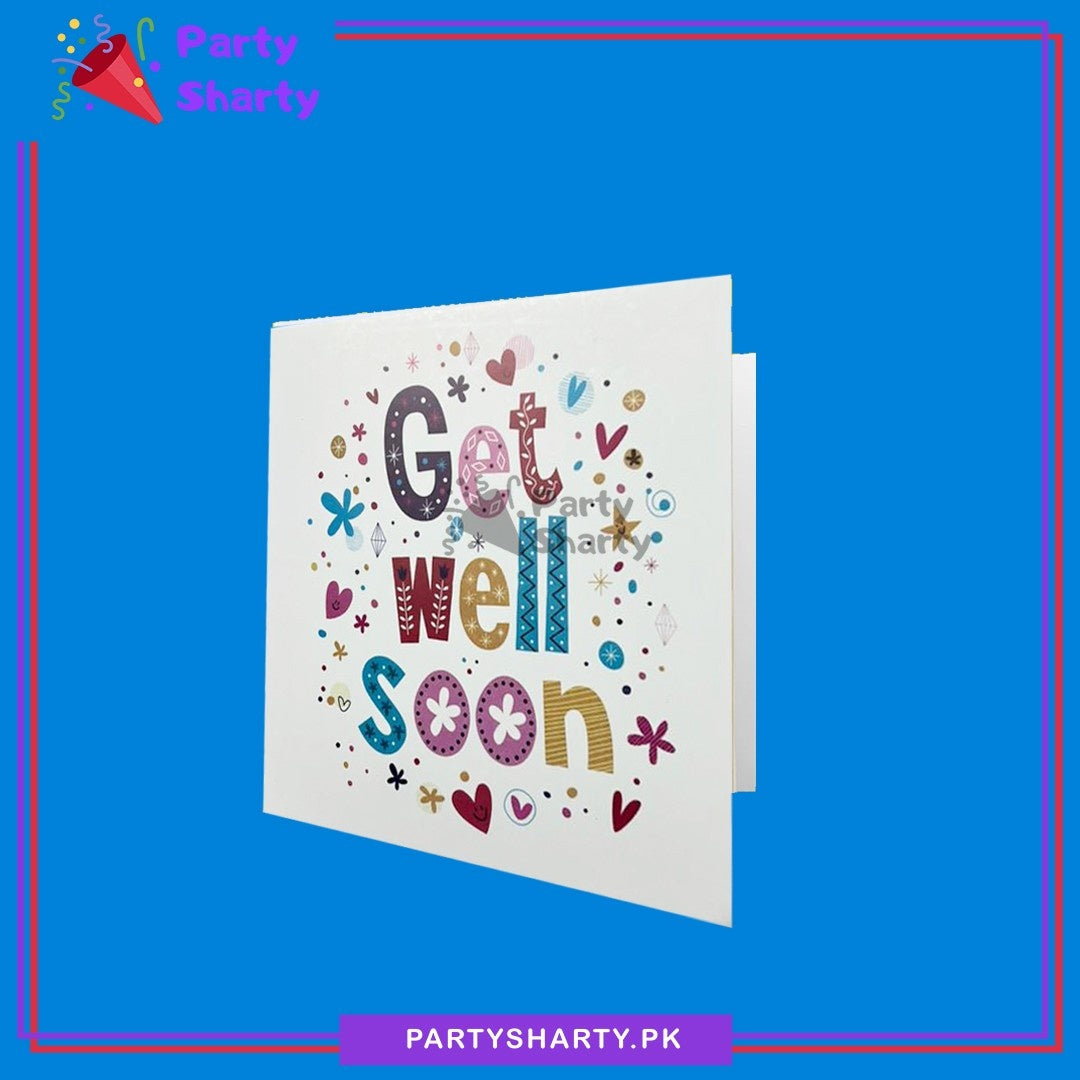 Get Well Soon Multi Color mini Stars & Hearts Printed Design Greeting Card