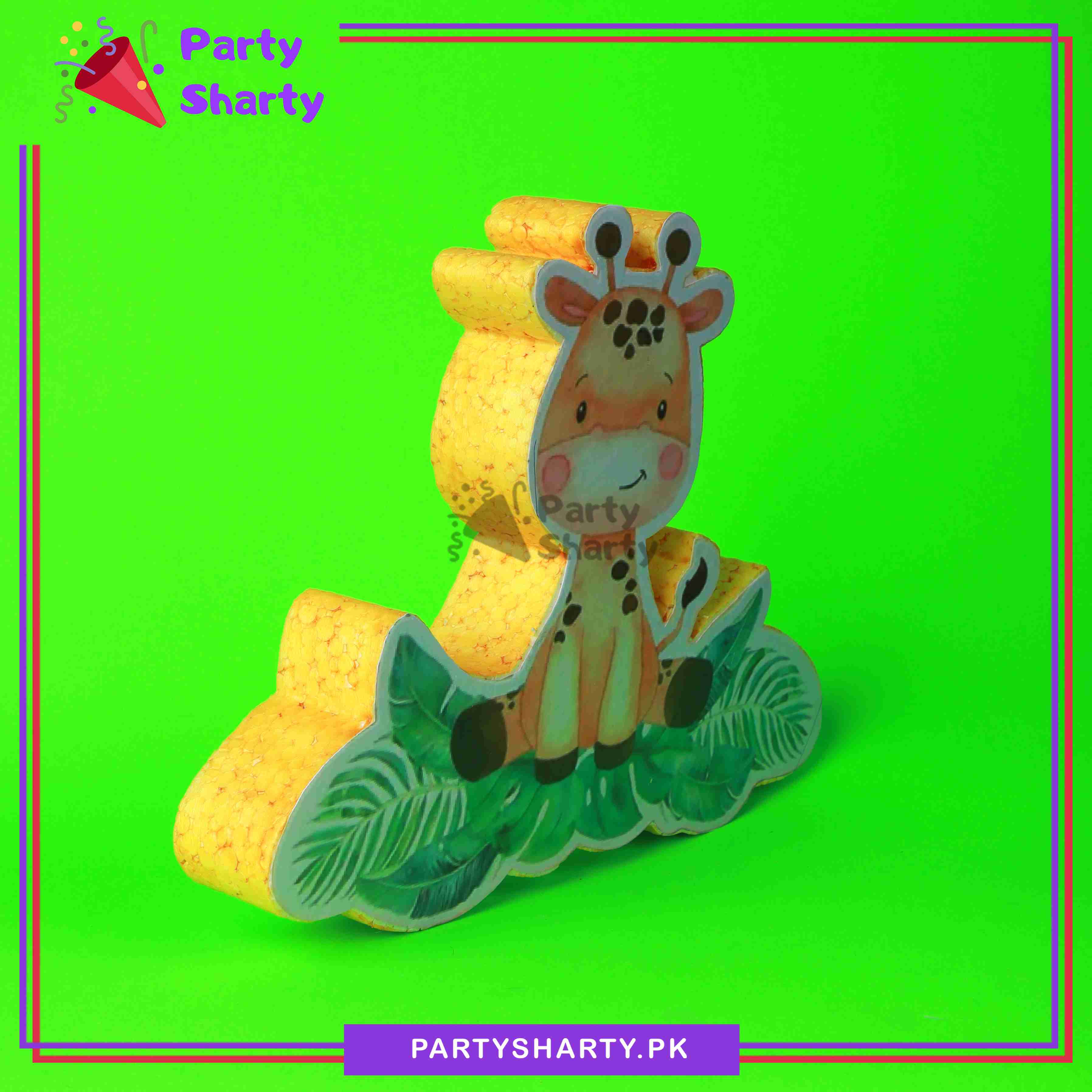 Giraffe with Leaves Thermocol Standee For Jungle / Safari Theme Based Birthday Celebration and Party Decoration